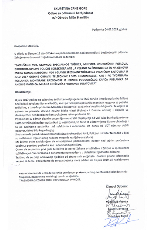 DF i SDP traže saslušanje više državnih zvaničnika