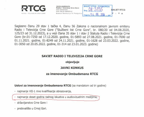 MC: Još jedna u nizu nezakonitih odluka Savjeta RTCG