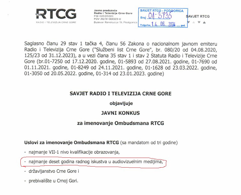 MC: Još jedna u nizu nezakonitih odluka Savjeta RTCG