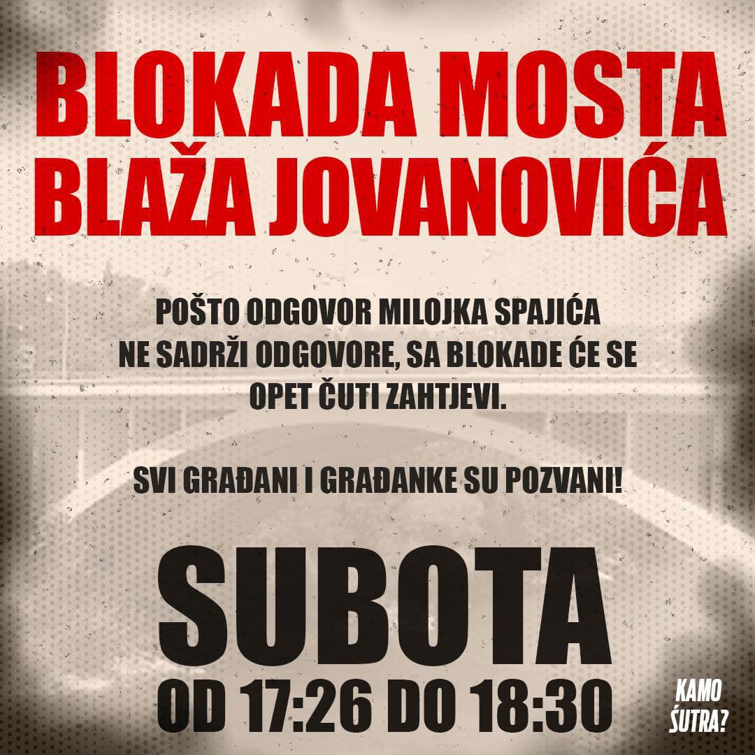 'Kamo Śutra' blokira večeras most 'Blaža Jovanovića'