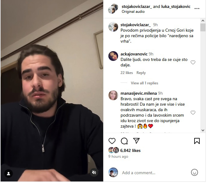 Lazar Stojaković Studenta iz Srbije privela crnogorska policija, u samici proveo 24 sata