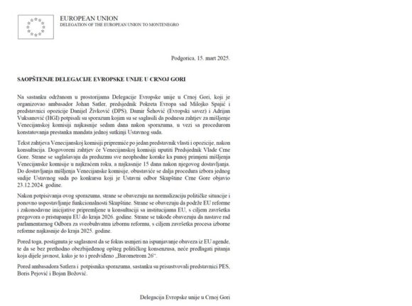 Uz pomoć Delegacije EU, sporazumjeli se crnogorska vlast i opozicija