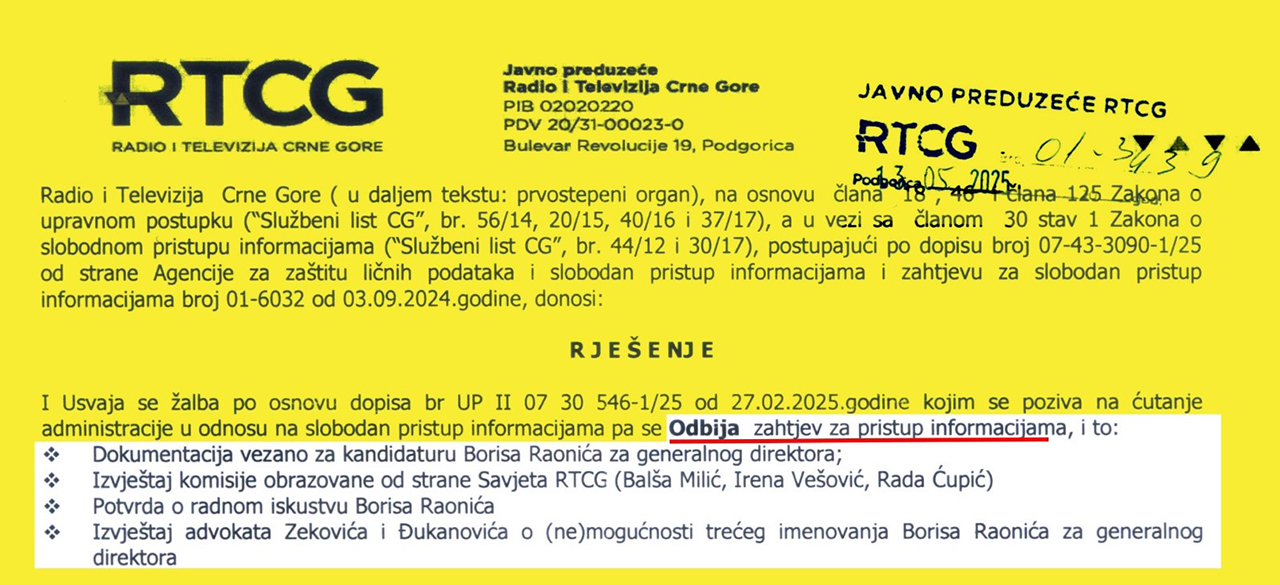 Podaci o izboru generalnog RTCG zasad javna tajna