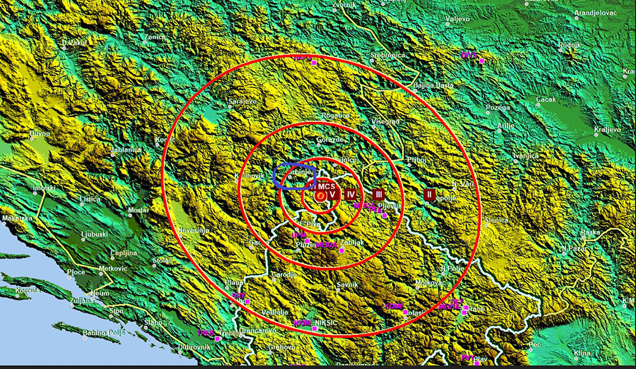 Seizmološki zavod CG koristi mapu na kojoj umjesto Foča piše Srbinje